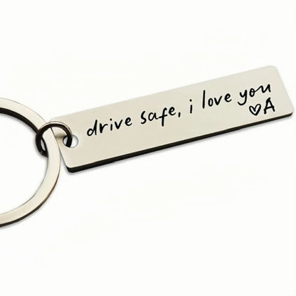 Keychain Drive Safe I Love You Engraved Initial Personalized Gift for Husband Boyfriend Stainless Steel Car Accessories Compact Practical Size Valentine'S Day Present