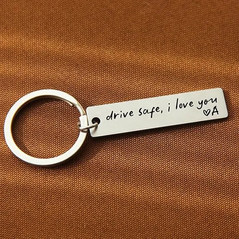 Keychain Drive Safe I Love You Engraved Initial Personalized Gift for Husband Boyfriend Stainless Steel Car Accessories Compact Practical Size Valentine'S Day Present